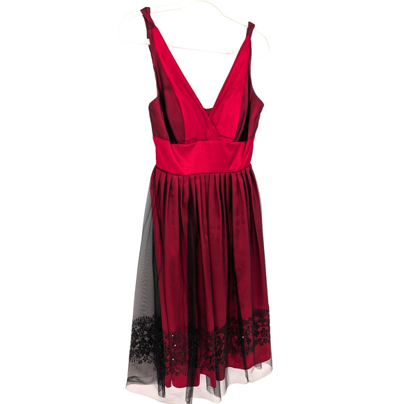 Y2K Morgan & Co Red Babydoll Mesh Layered Beaded Tulle Whimsigoth Formal Dress - Picture 7 of 13